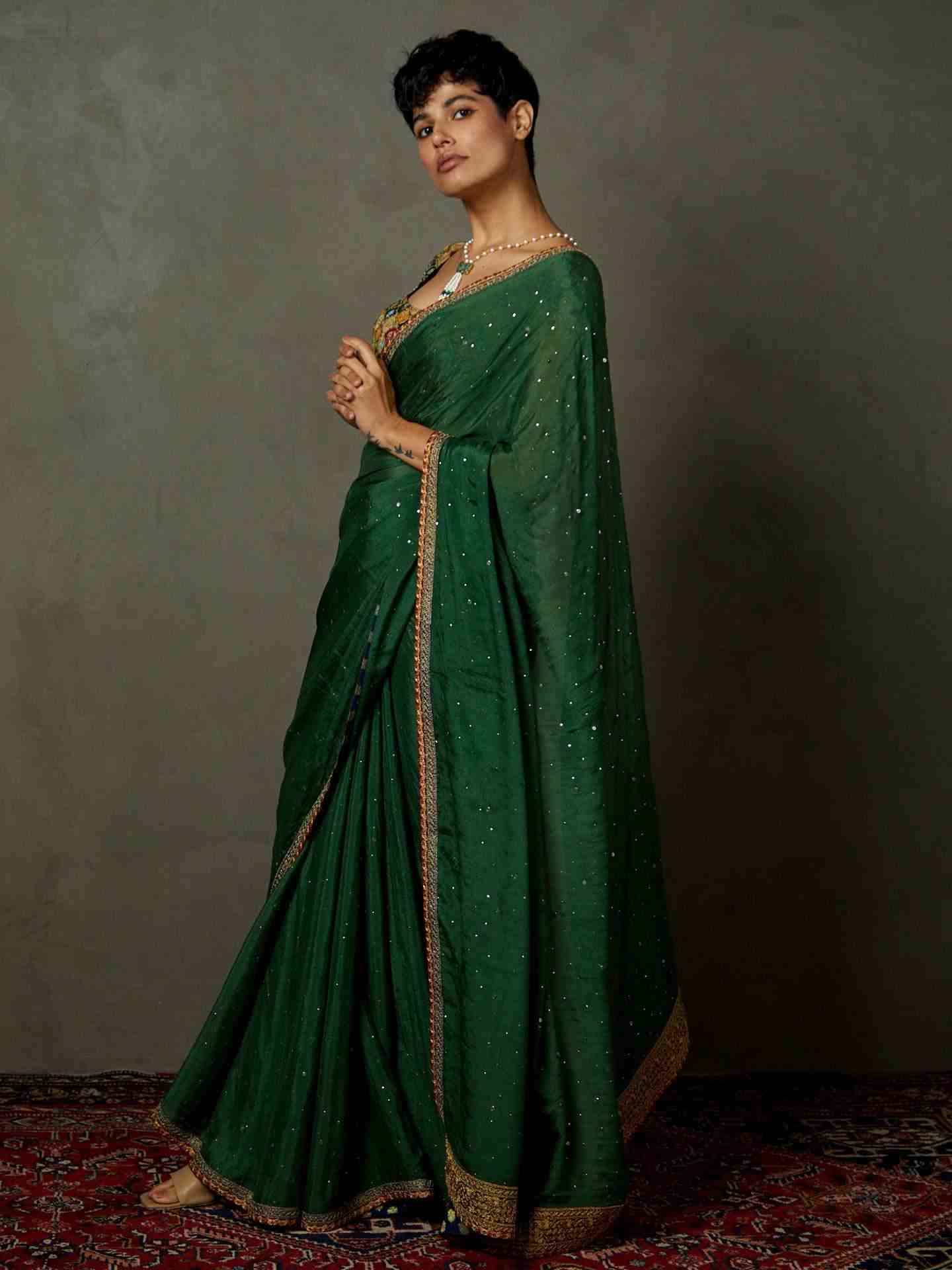 Emerald Reemshak Saree With Stitched Blouse