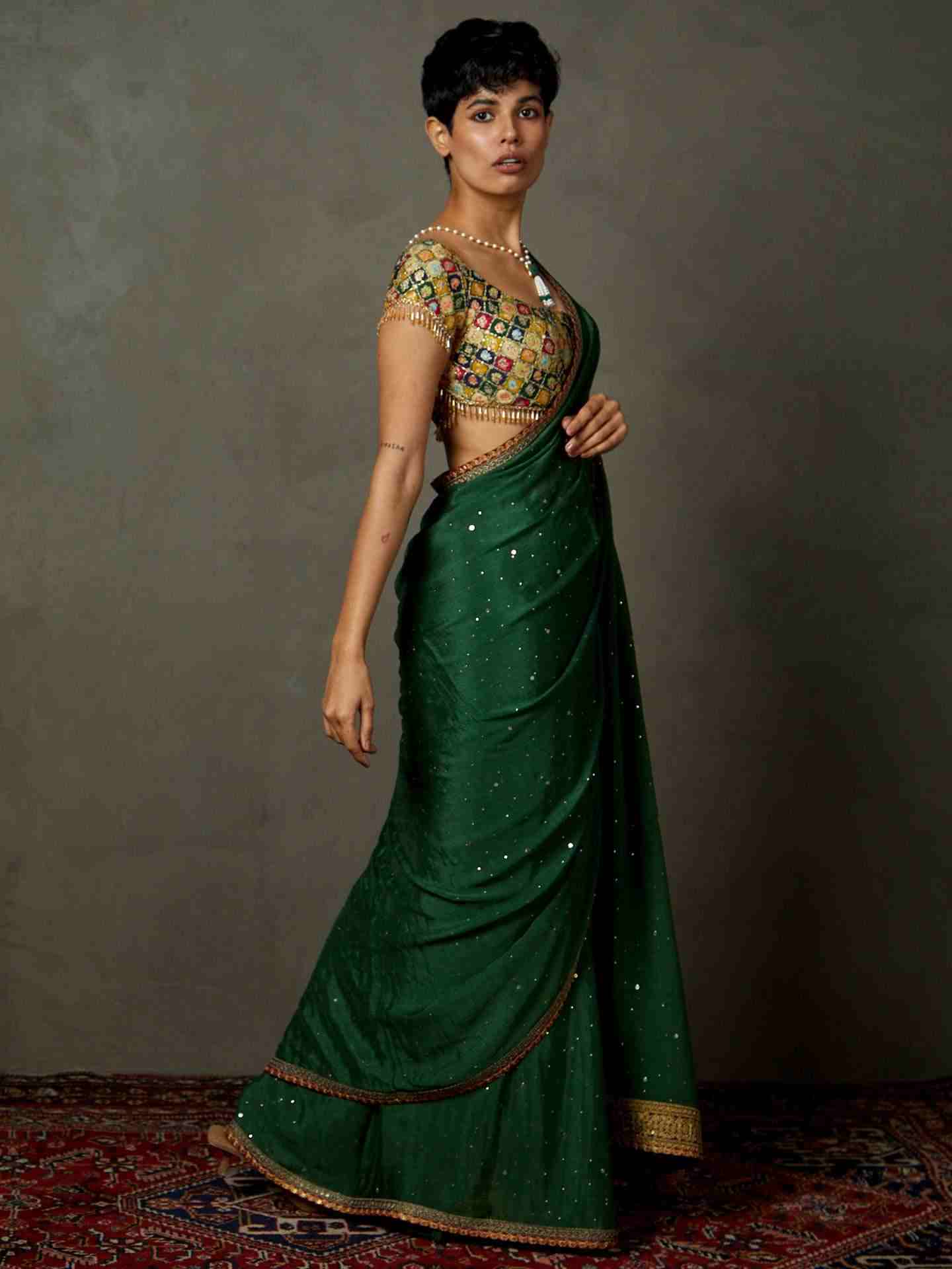 Emerald Reemshak Saree With Stitched Blouse