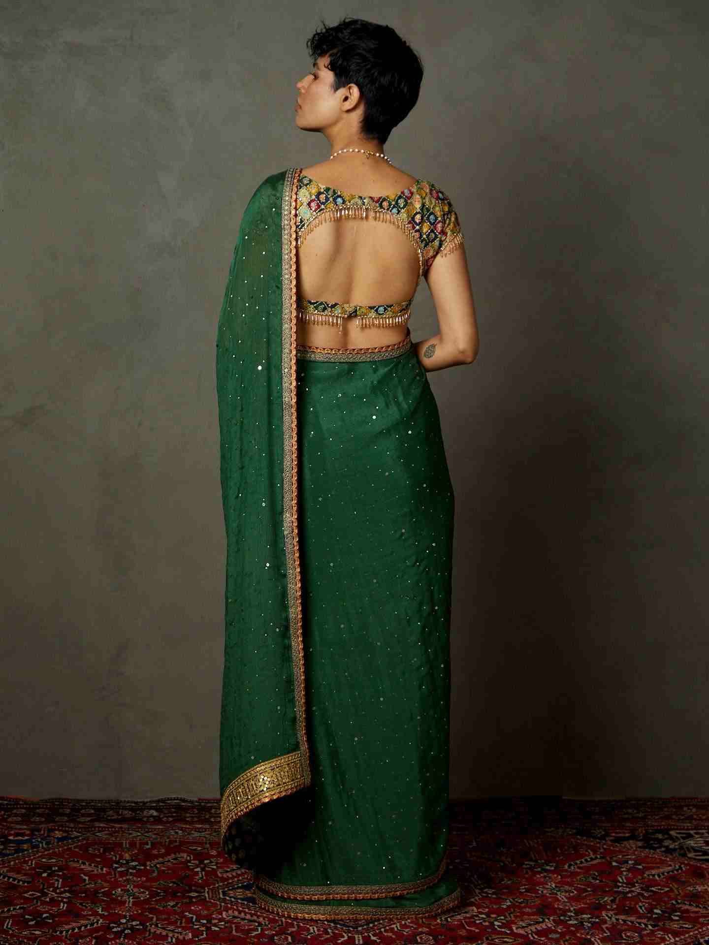 Emerald Reemshak Saree With Stitched Blouse