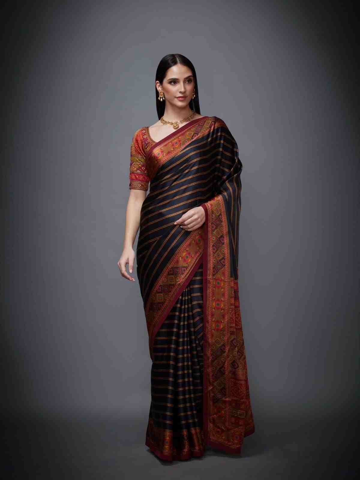 Black Multi Madhuhira Saree With Stitched Blouse
