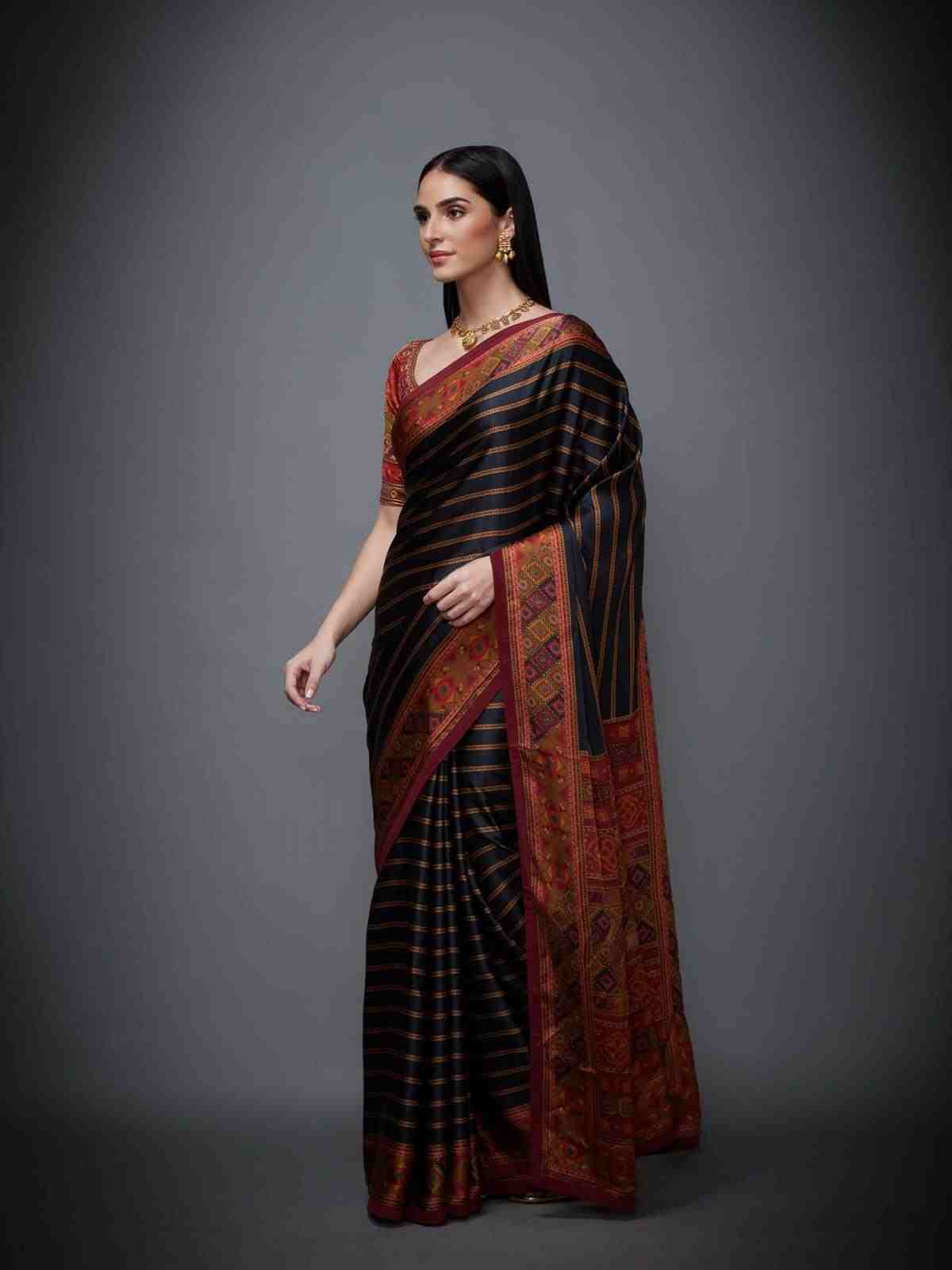 Black Multi Madhuhira Saree With Stitched Blouse