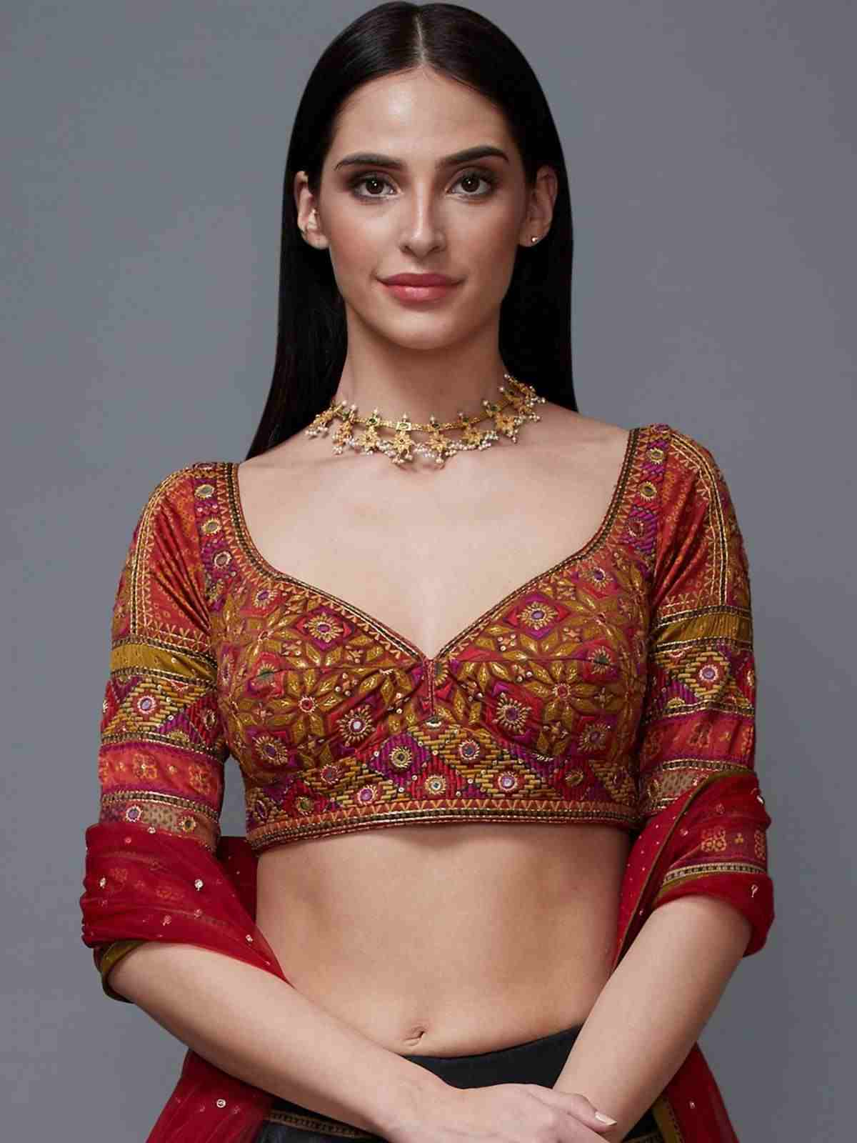 Black Multi Madhuhira Saree With Stitched Blouse