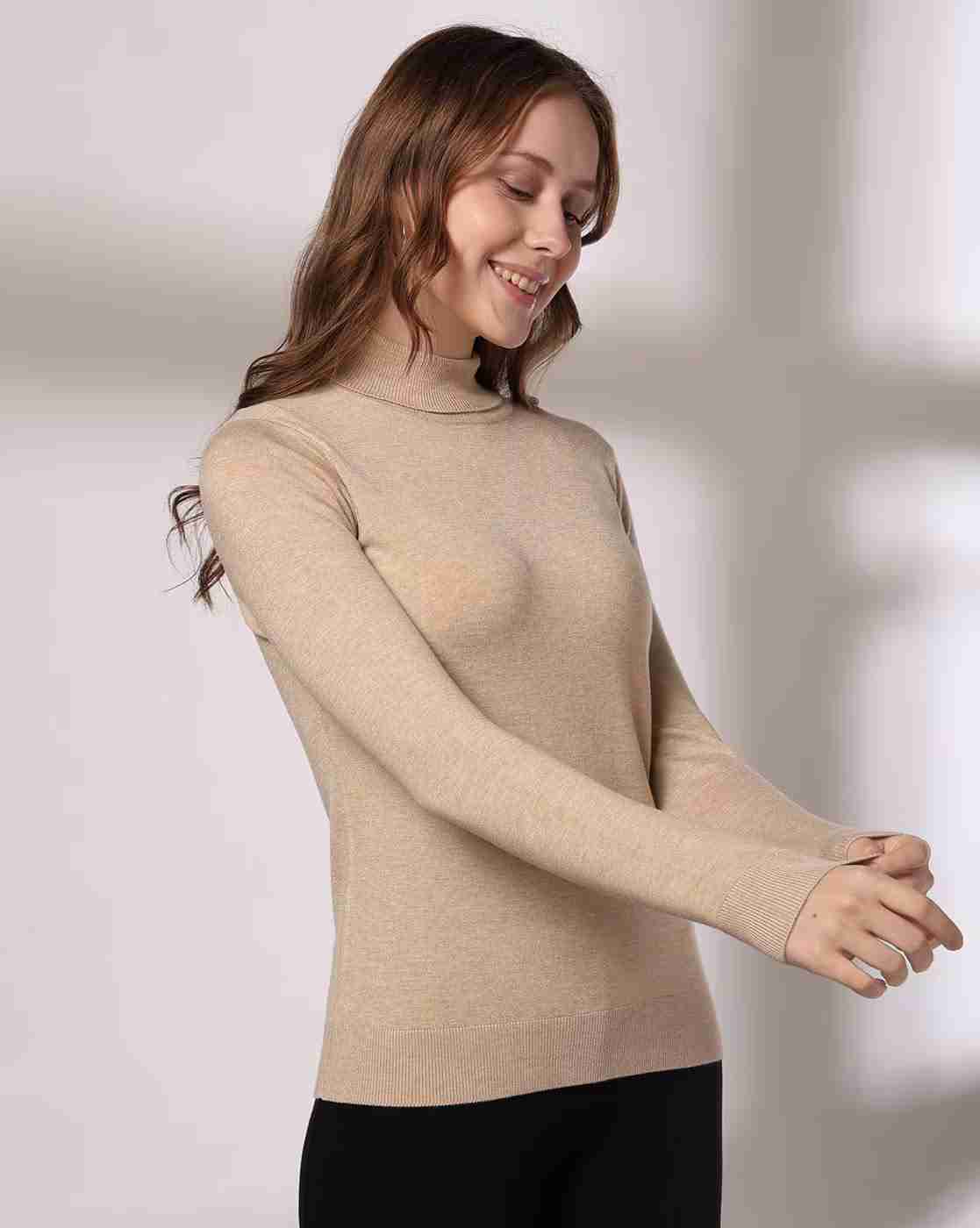 Women Ribbed Relaxed Fit Turtleneck Sweatshirt