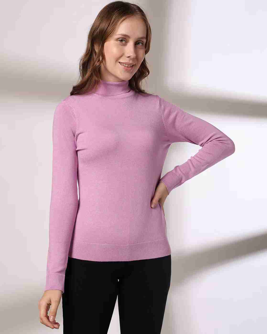 Women Ribbed Relaxed Fit Turtleneck Sweatshirt