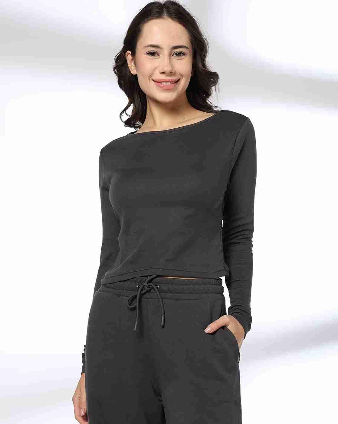 RIO BASIC | Women Slim Fit Boat-Neck Crop T-Shirt|0