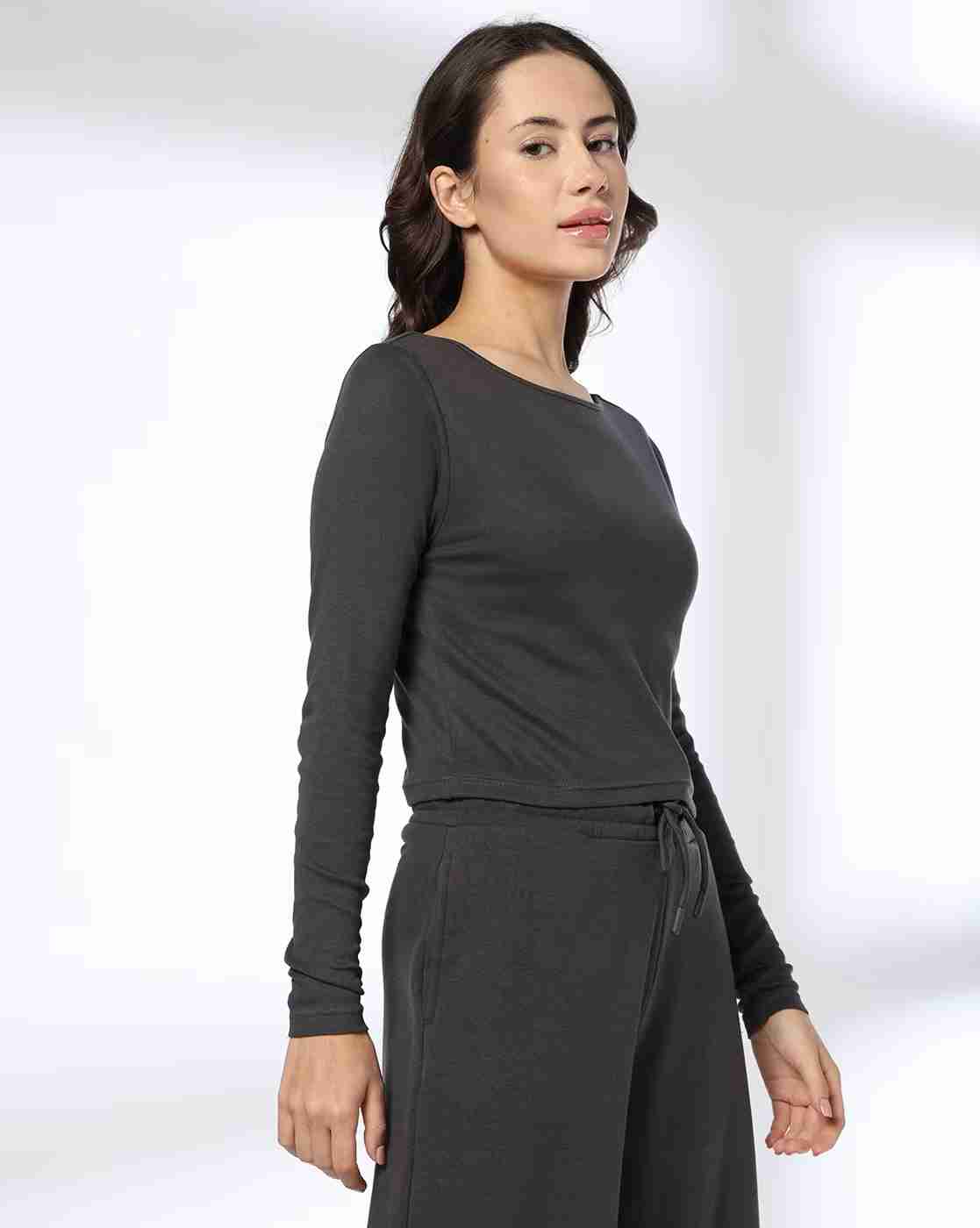 RIO BASIC | Women Slim Fit Boat-Neck Crop T-Shirt|1