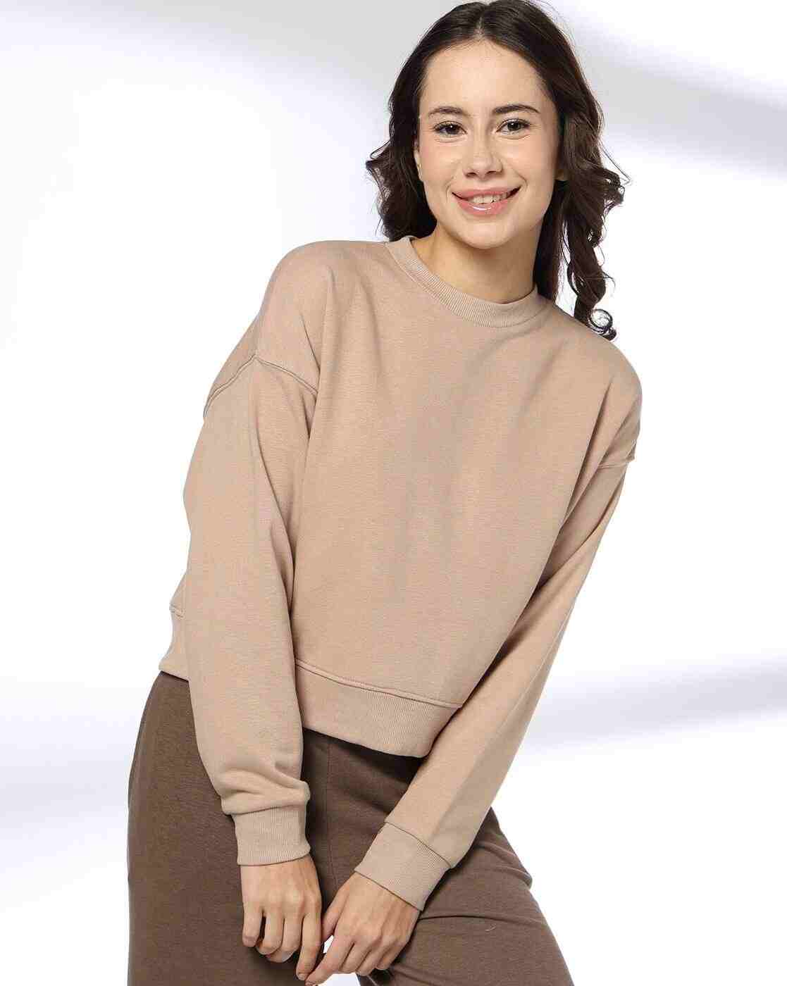 Women Regular Fit Crop Sweatshirt