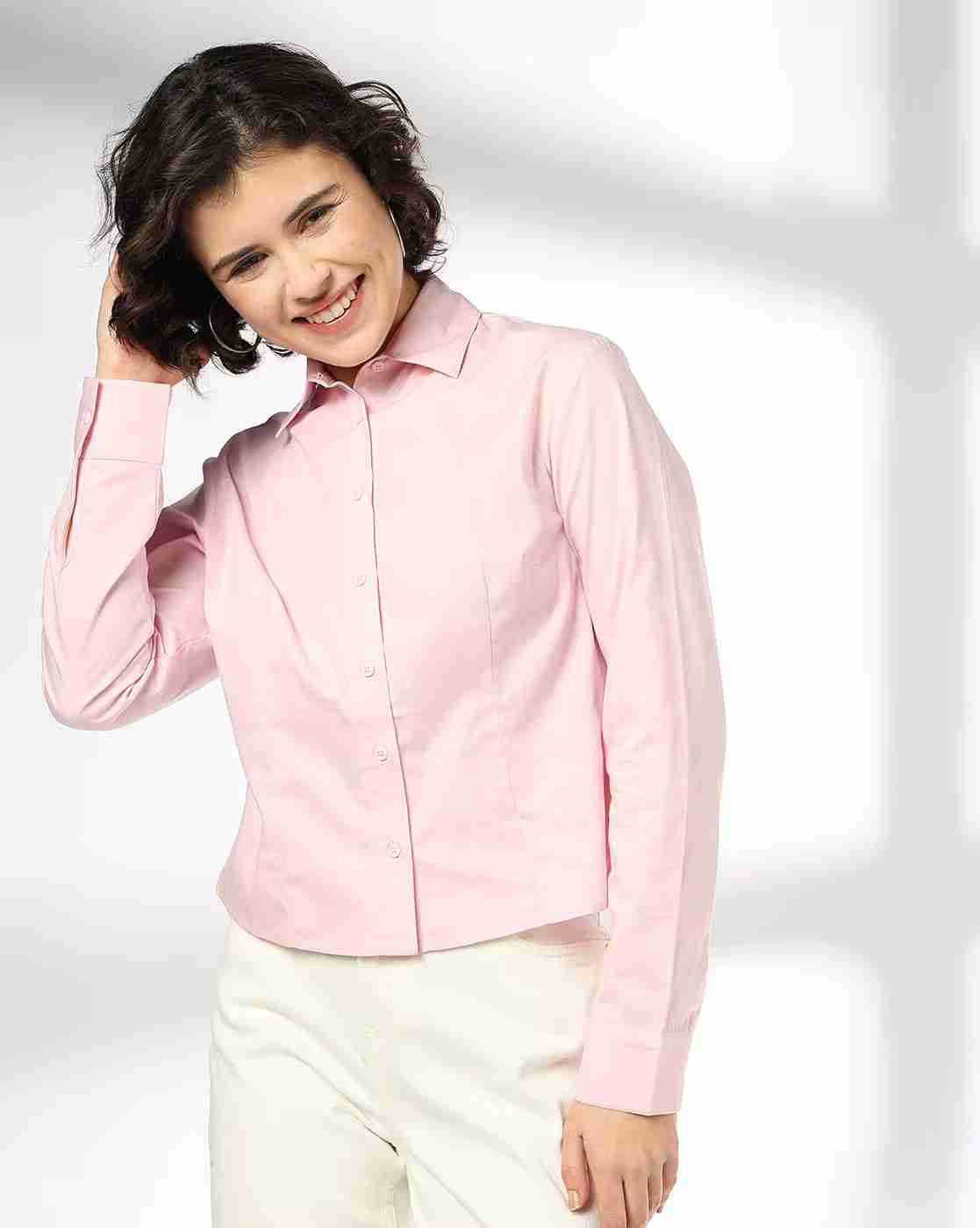 Women Fitted Cotton Shirt with Spread Collar
