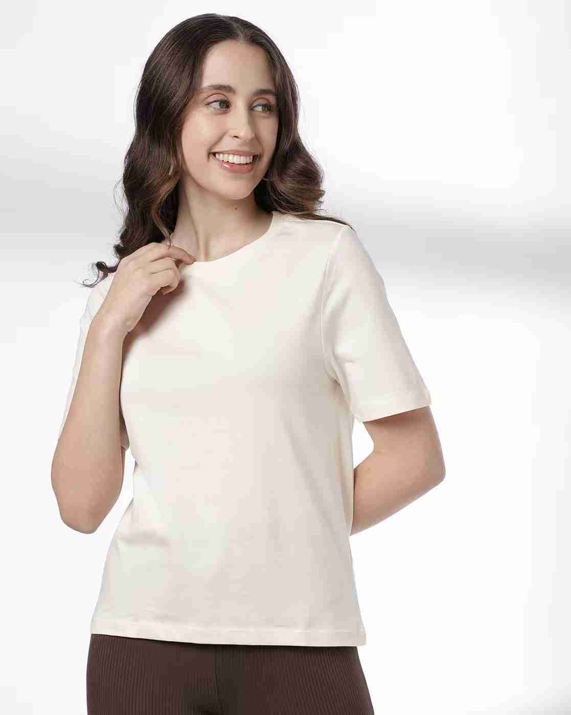 RIO BASIC | Women Regular Fit Round-Neck Cotton T-Shirt|0