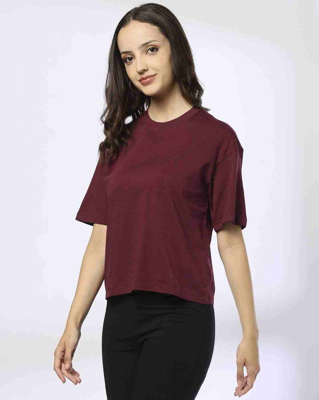 Women Loose Fit Round-Neck T-Shirt - RIO BASIC Wine