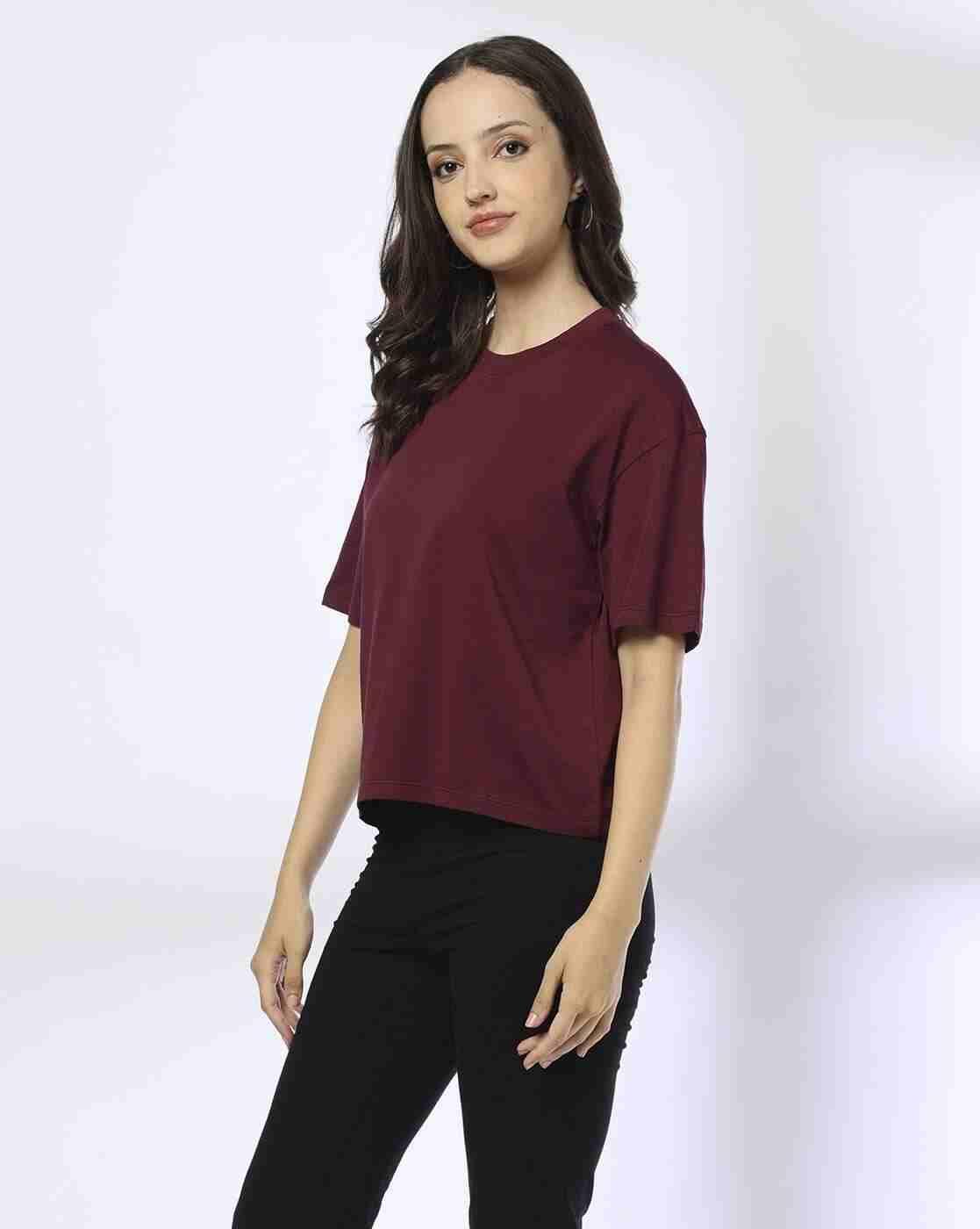 Women Loose Fit Round-Neck T-Shirt - RIO BASIC Wine