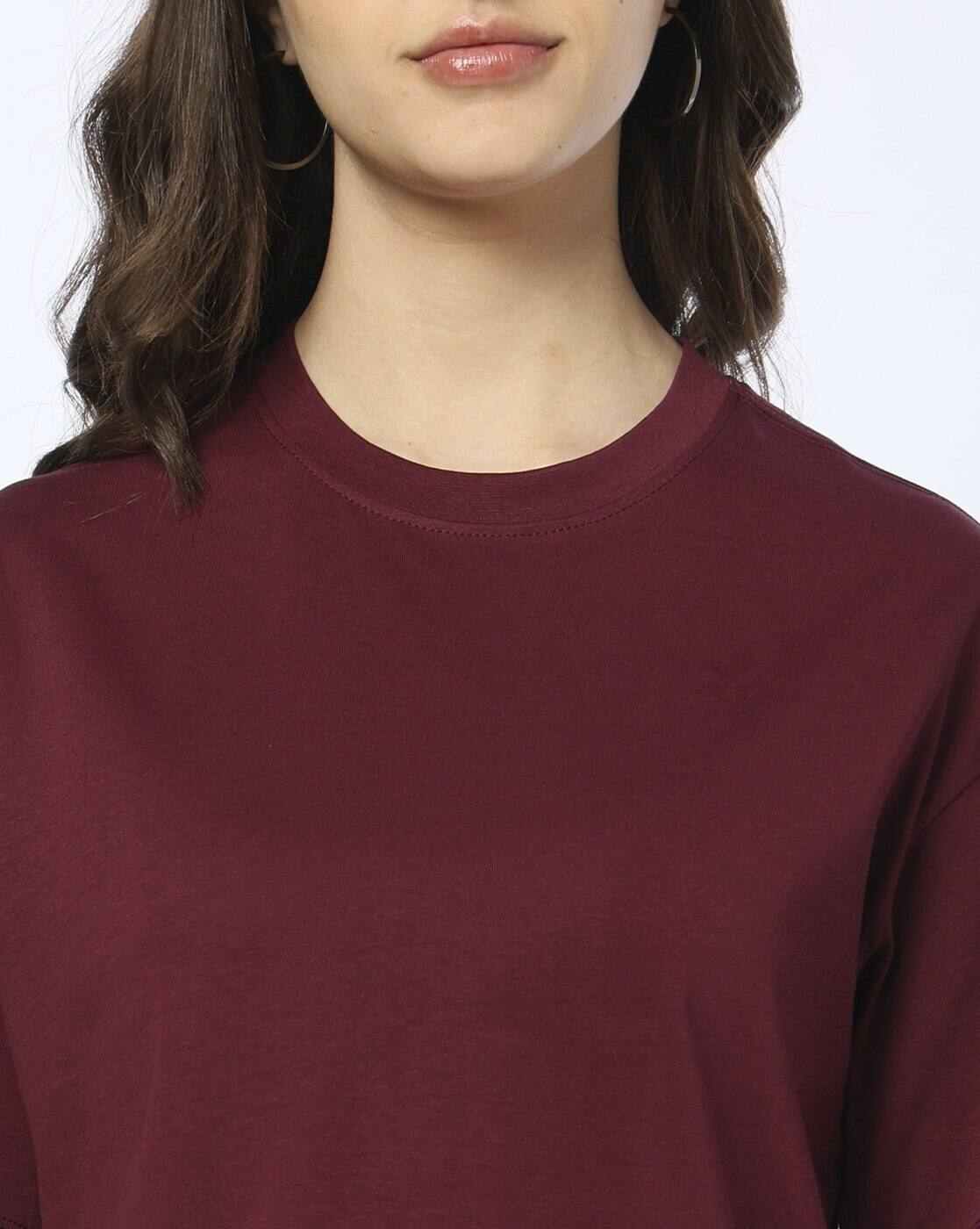 Women Loose Fit Round-Neck T-Shirt - RIO BASIC Wine