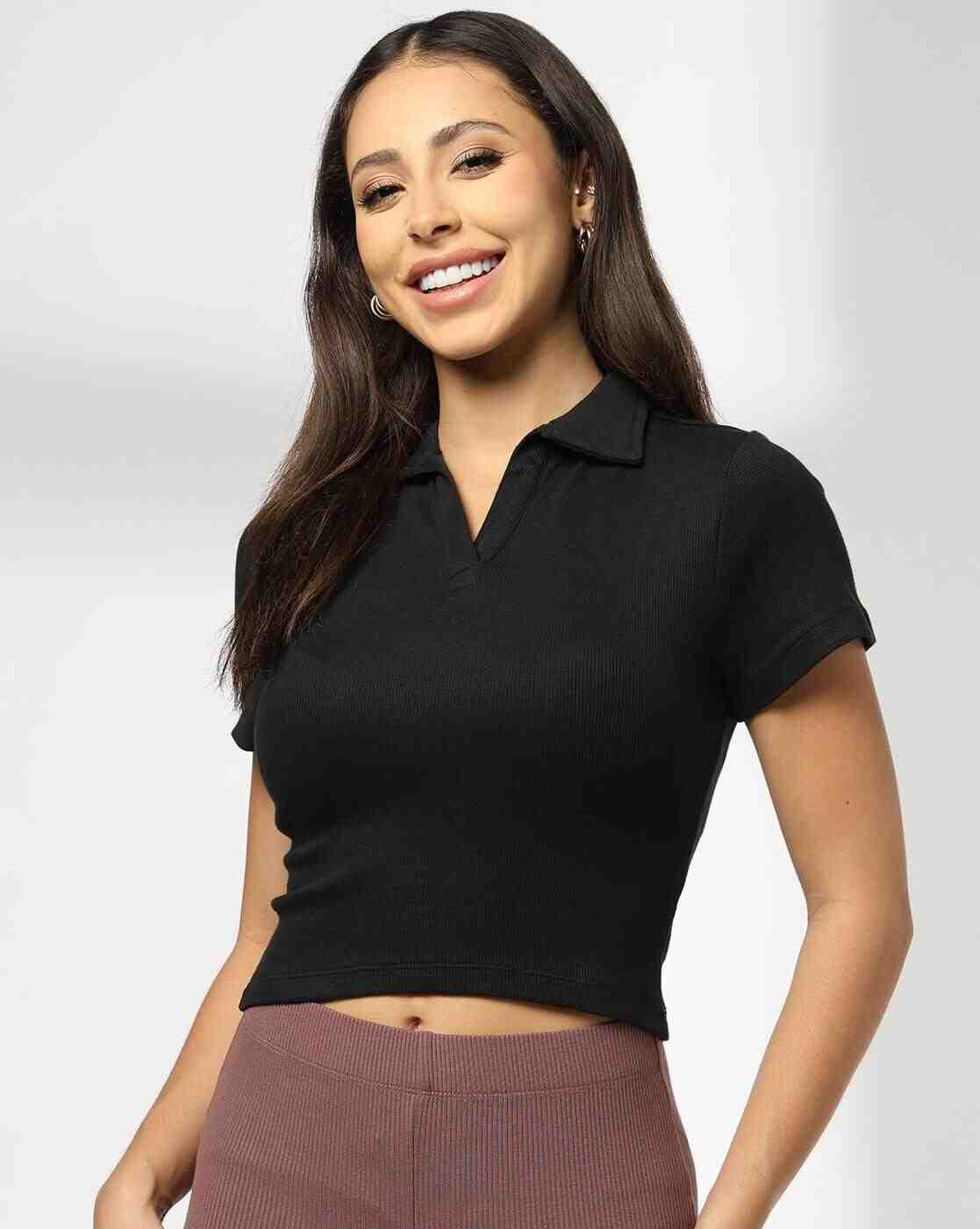 Women Ribbed Regular Fit Polo T-Shirt