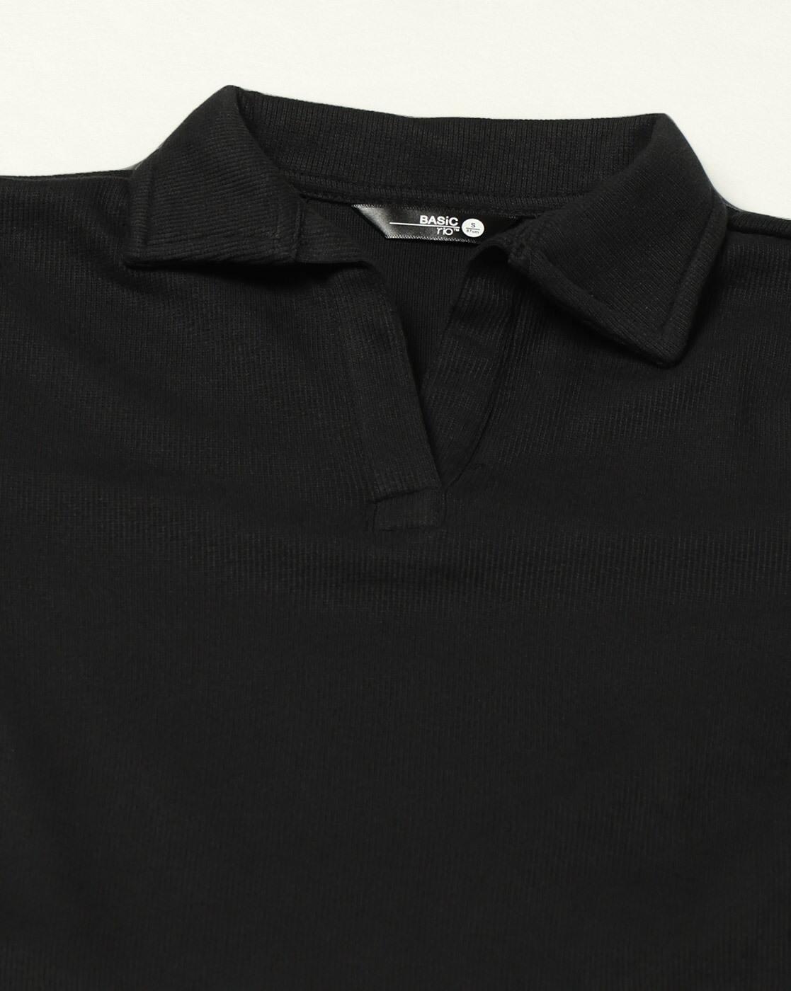 RIO BASIC | Women Ribbed Regular Fit Polo T-Shirt|4