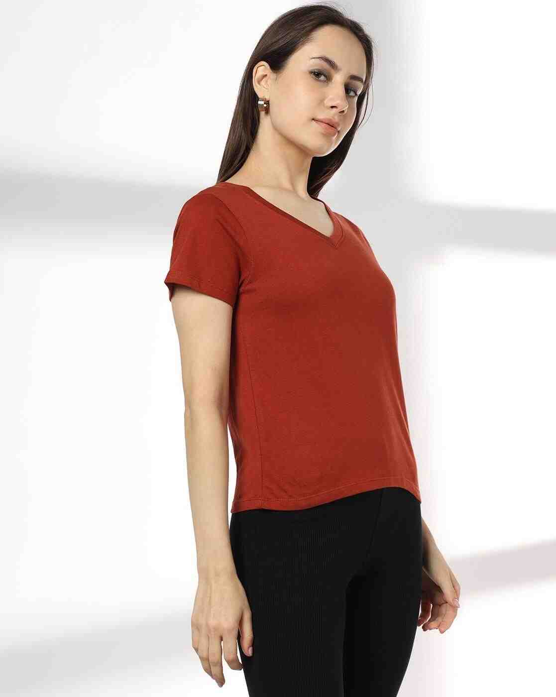 RIO BASIC | Women Daffodin Regular Fit V-Neck T-Shirt|1