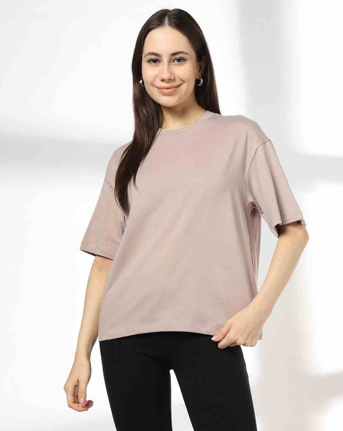 Women Boxy Fit Crew-Neck Cotton T-Shirt