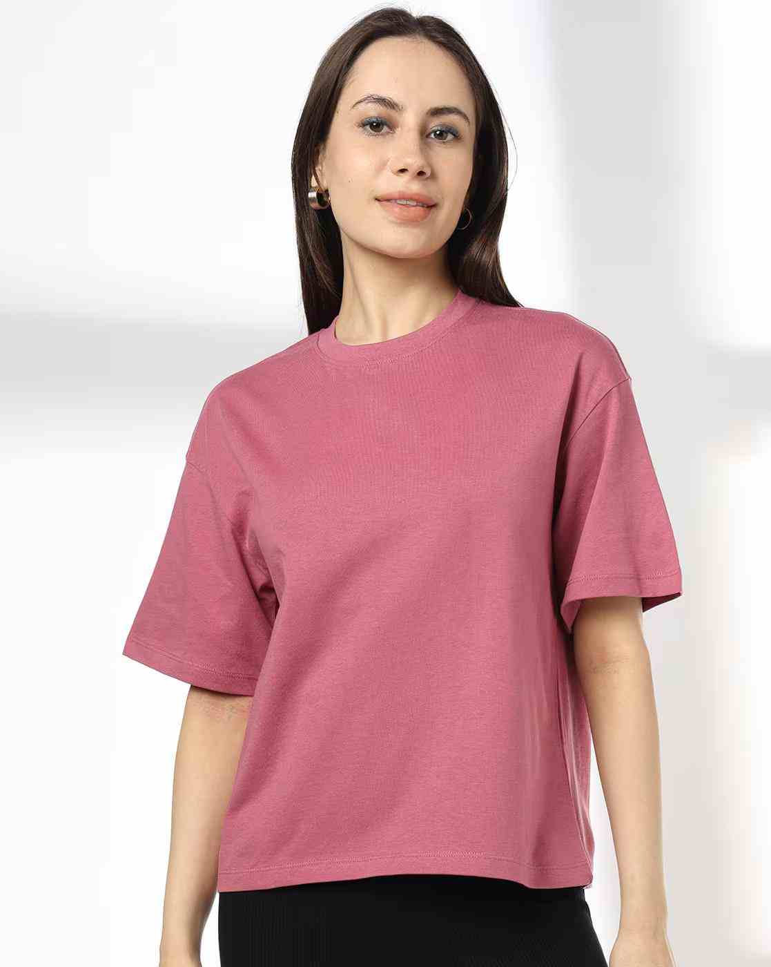 Women Boxy Fit Crew-Neck Cotton T-Shirt