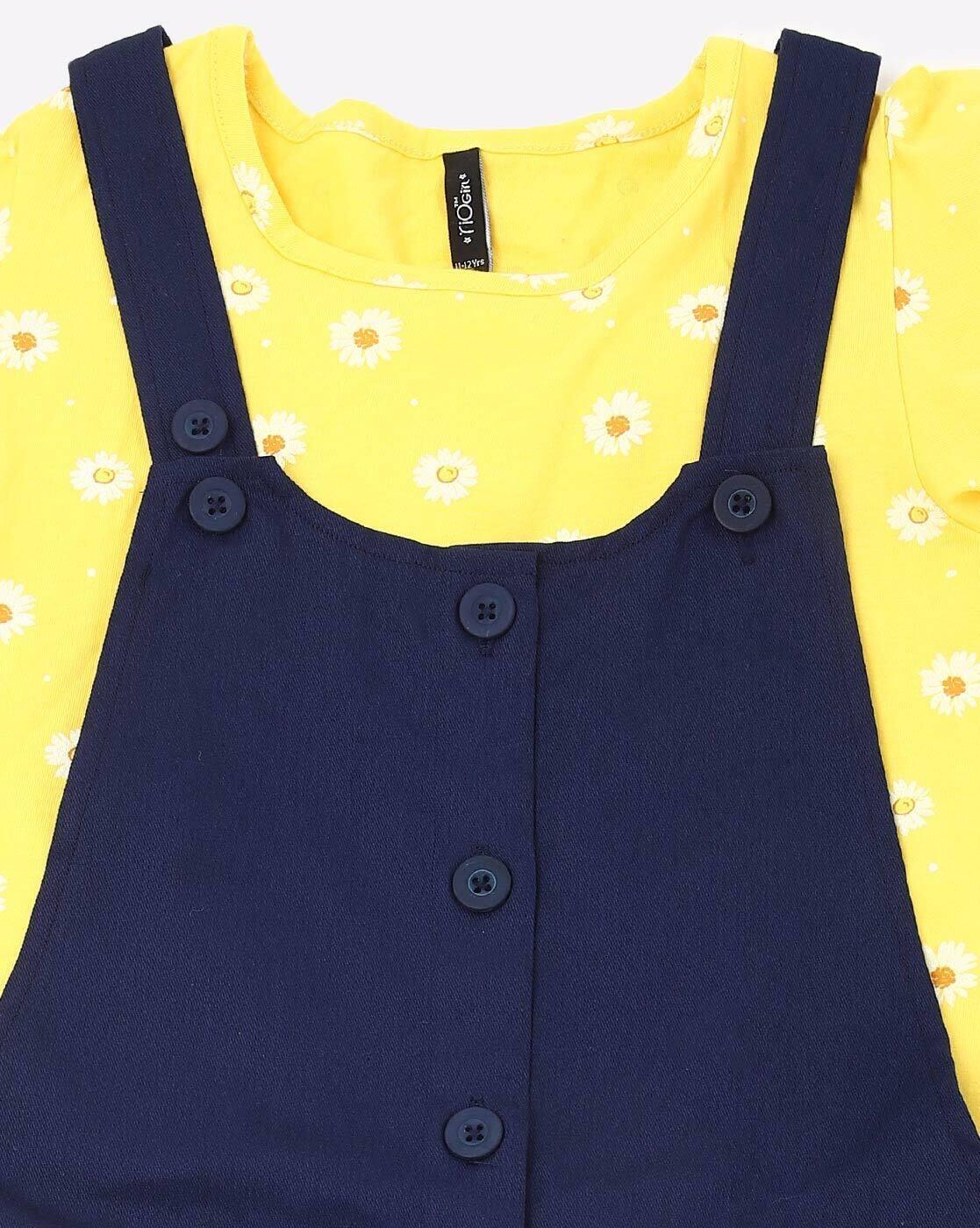 RIO GIRLS | Floral Print Dungaree with Buttons Accent|5