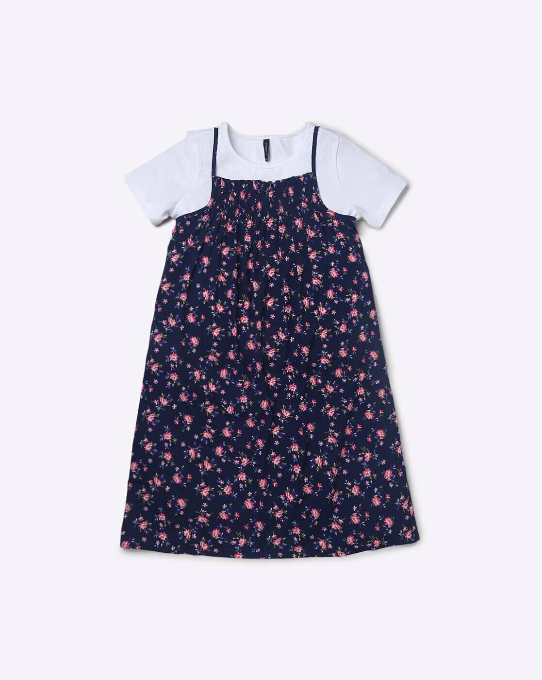 RIO GIRLS | Floral Print A-line Dress with T-shirt|0
