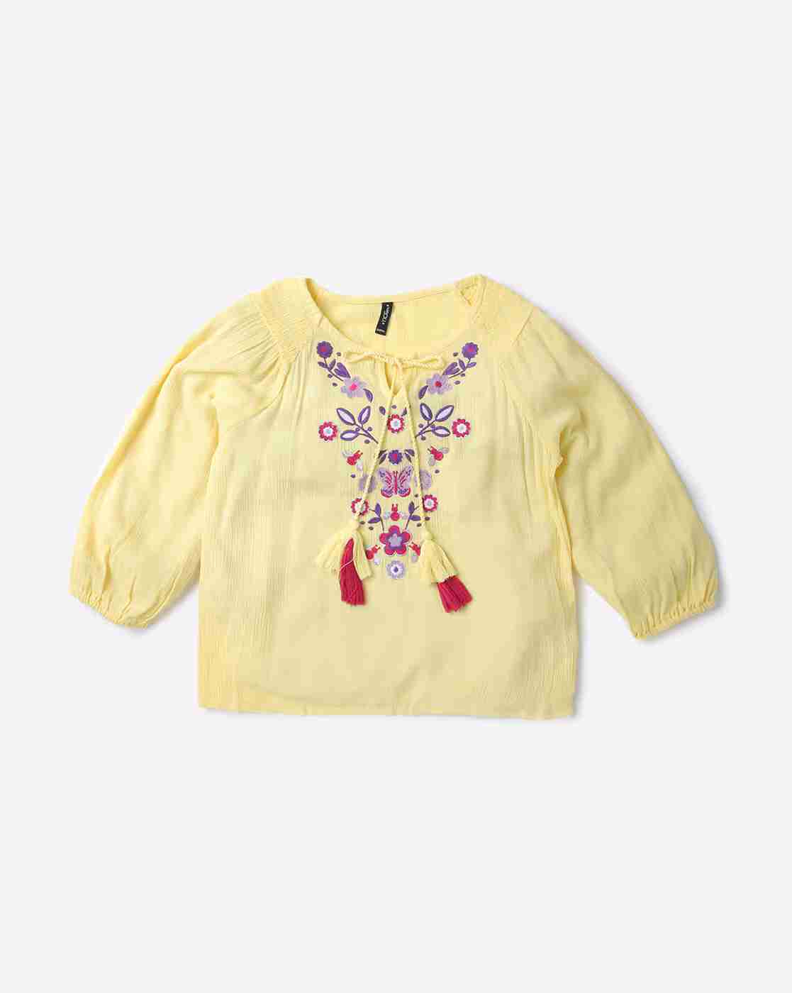 RIO GIRLS | Embroidered Top with Tie-Up|0