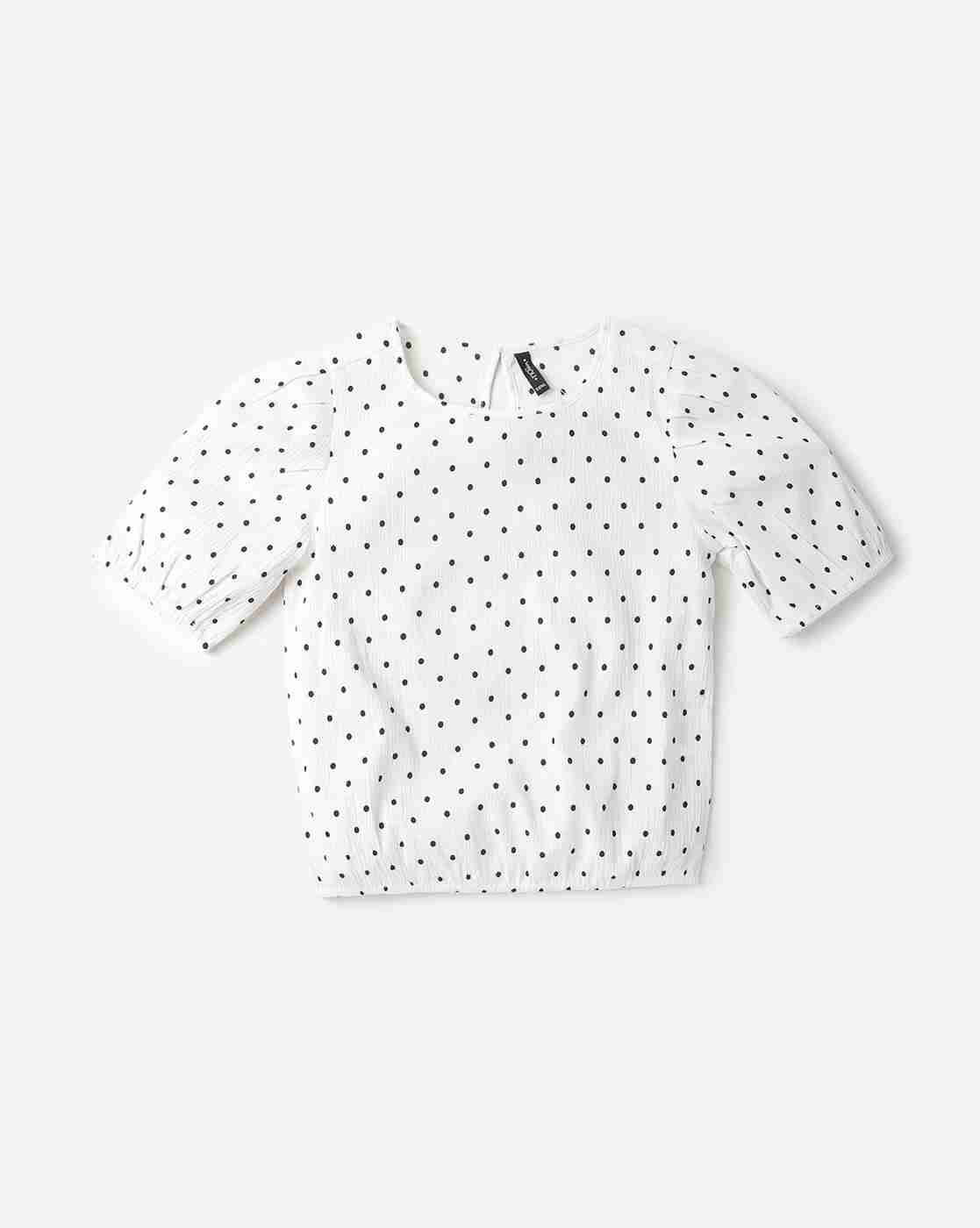 Polka-Dot Print Round-Neck Top