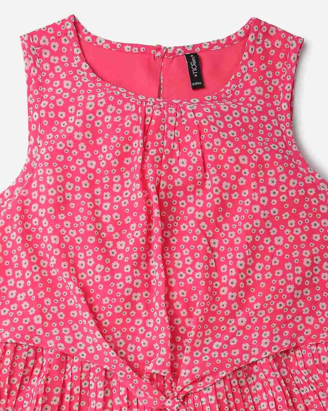 RIO GIRLS | Floral Print Pleated Twofer Dress|2