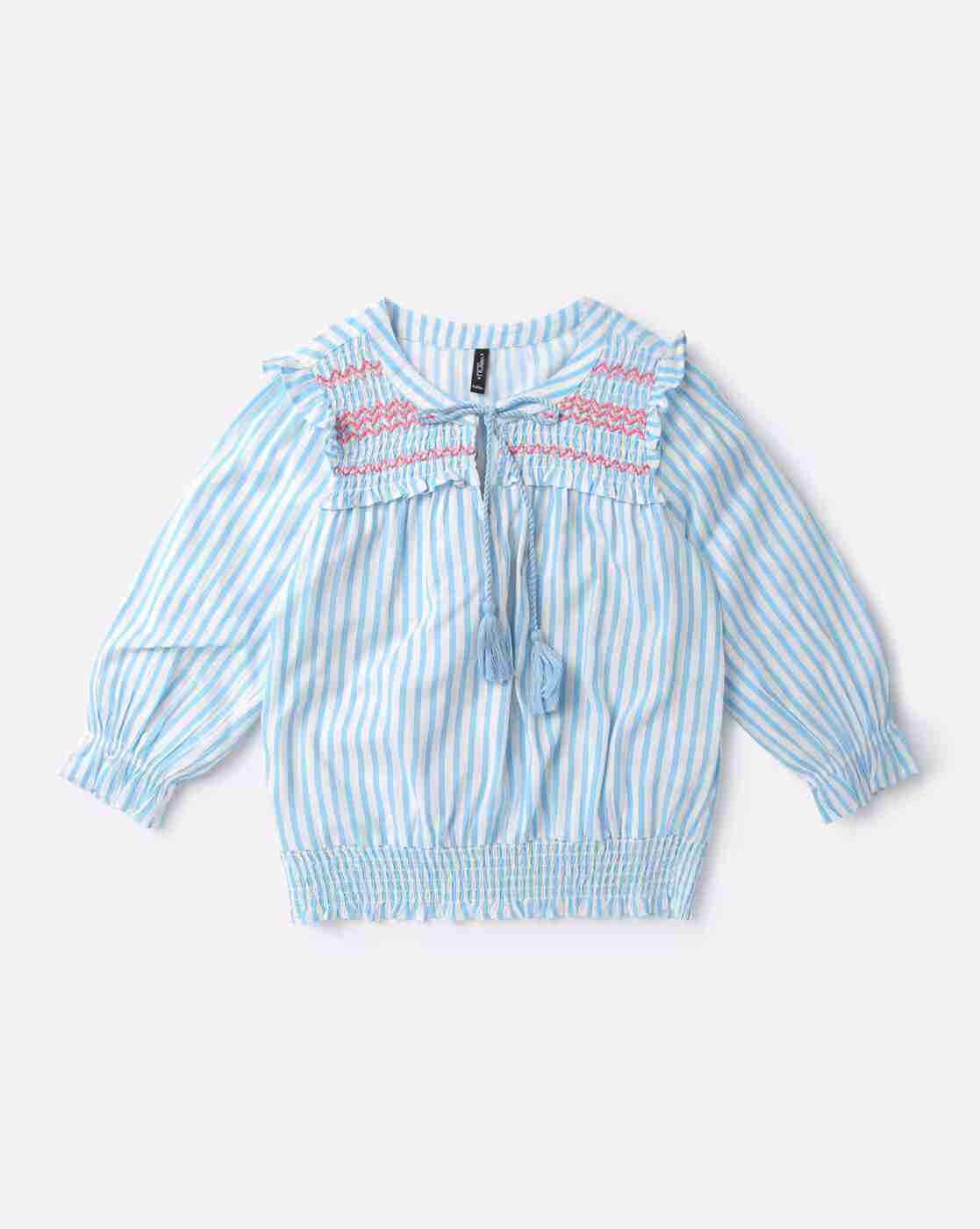 RIO GIRLS | Striped Top with Smocking|0