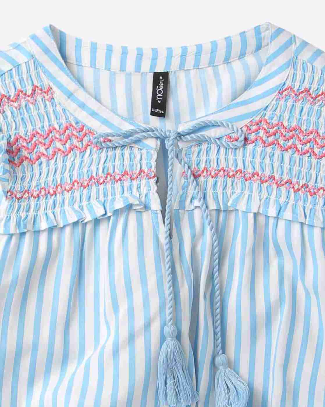 RIO GIRLS | Striped Top with Smocking|2