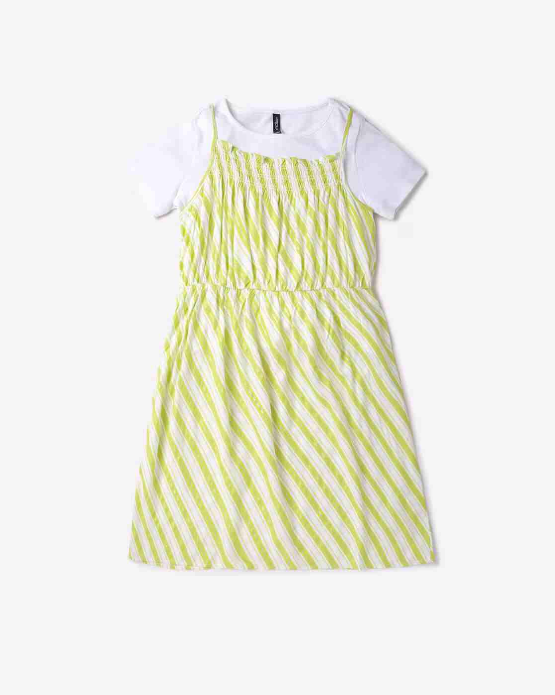 RIO GIRLS | Striped A-Line Dress with T-Shirt|0