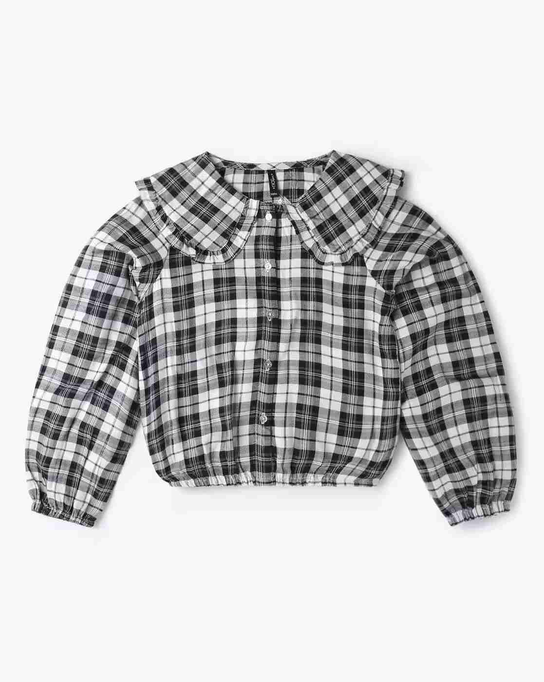 RIO GIRLS | Checked Yarn-Dyed Top with Peter-Pan Collar|0