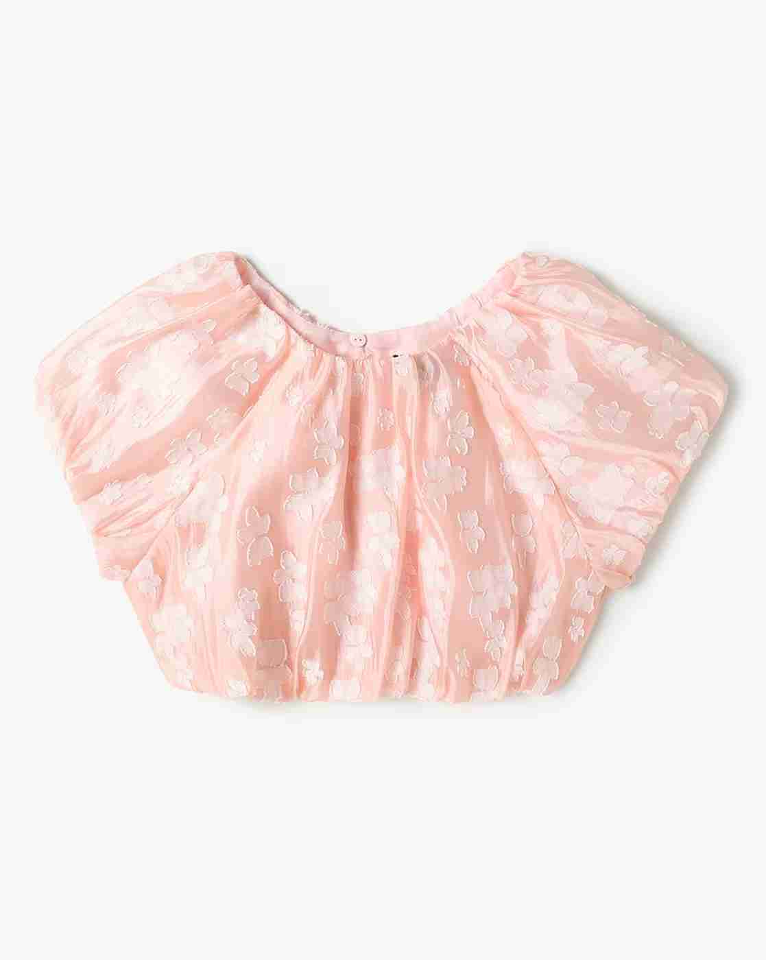 RIO GIRLS | Girls Floral Lace Regular Fit Top with Puff Sleeves|1