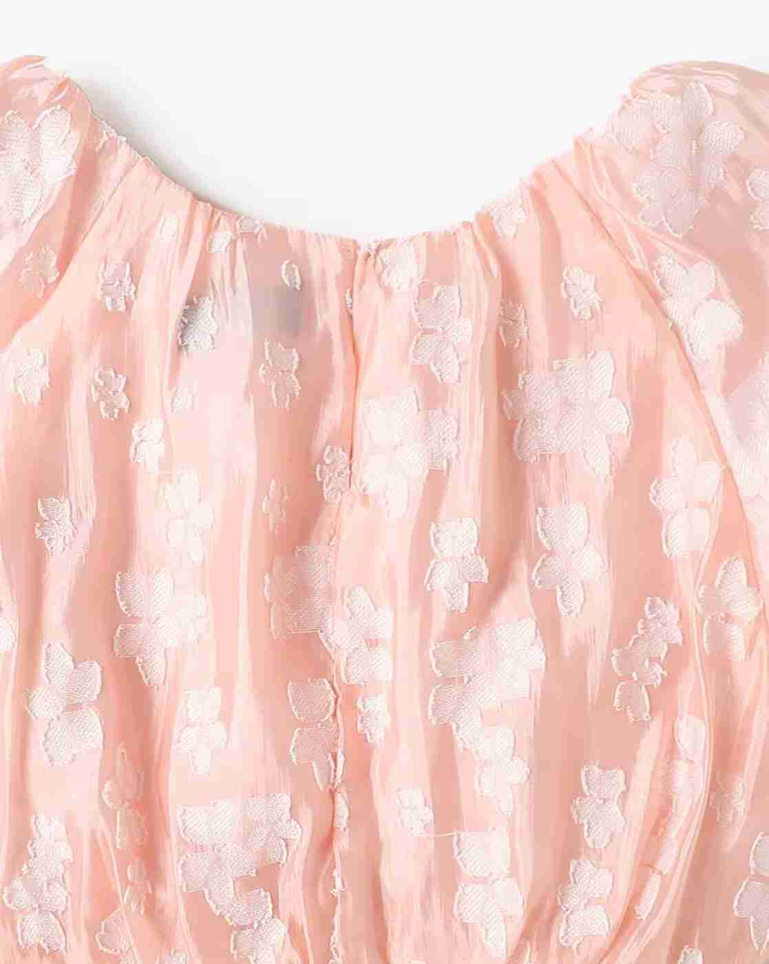 RIO GIRLS | Girls Floral Lace Regular Fit Top with Puff Sleeves|2