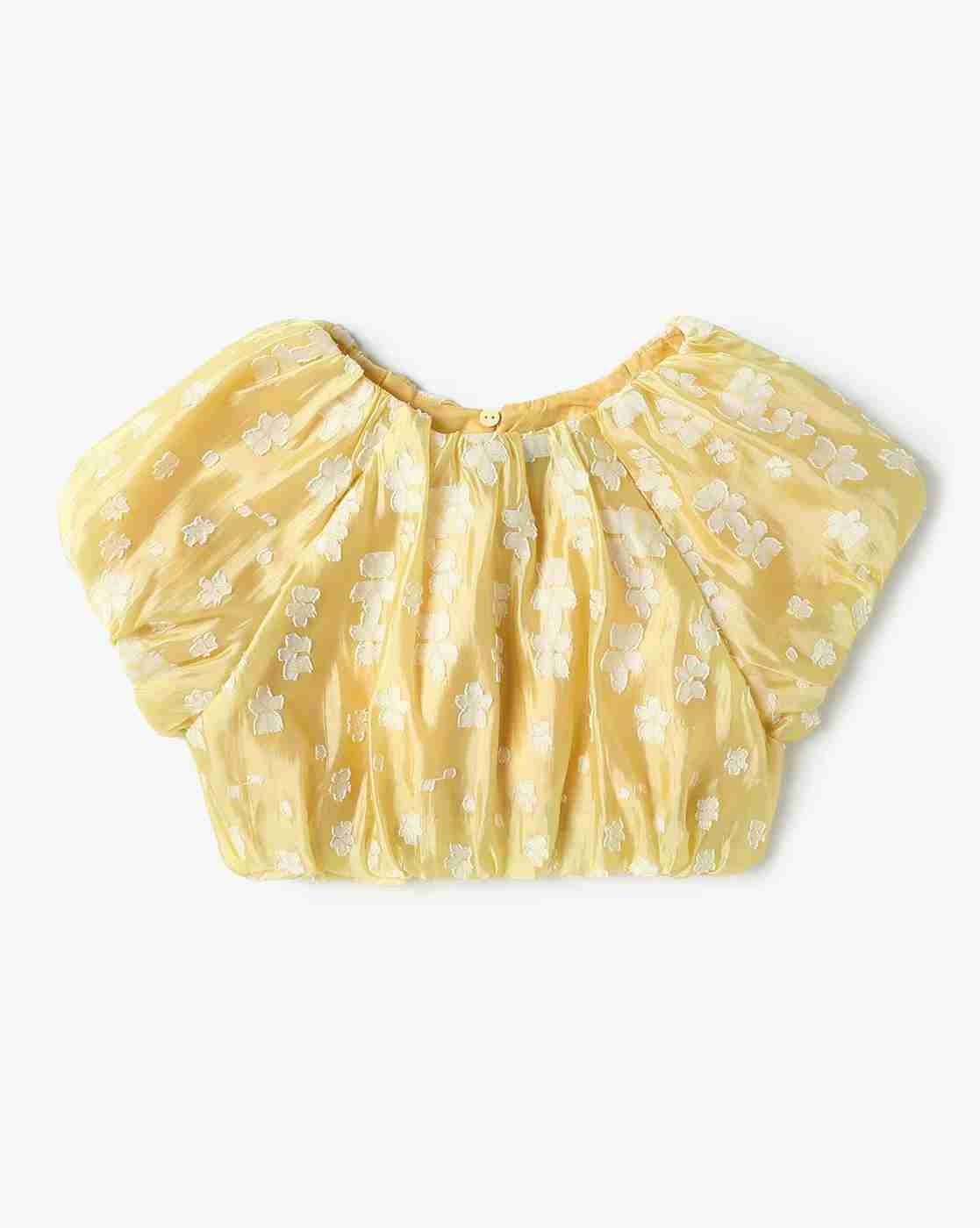 Girls Floral Lace Regular Fit Top with Puff Sleeves