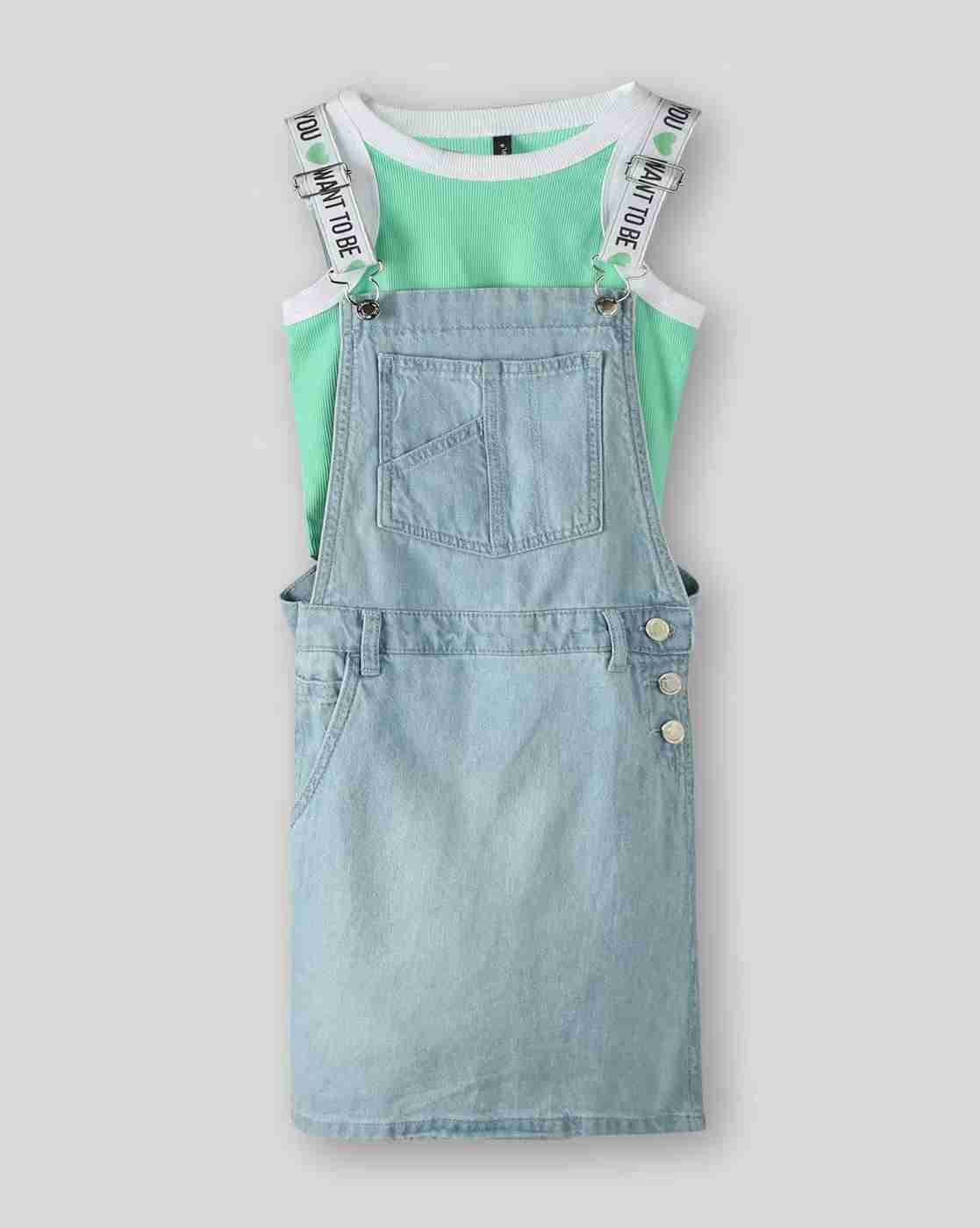RIO GIRLS | Girls Relaxed Fit Dungaree with Ribbed Top Set|0