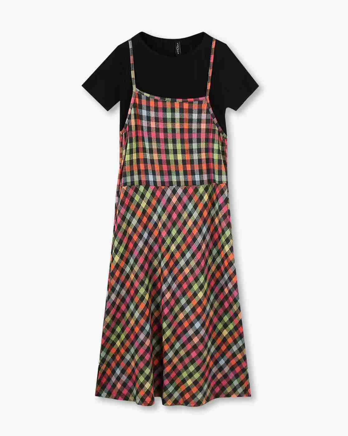 RIO GIRLS | Girls Checked A-Line Dress with Top set|0