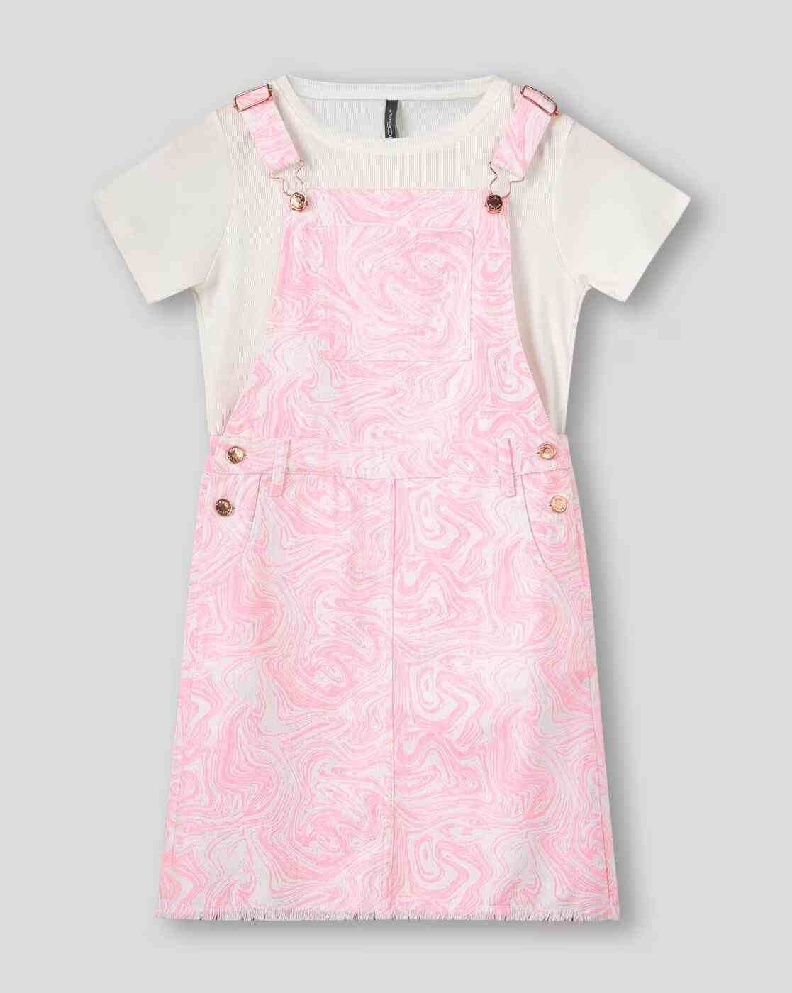 RIO GIRLS | Girls Printed Dungaree & T-Shirt Set|0