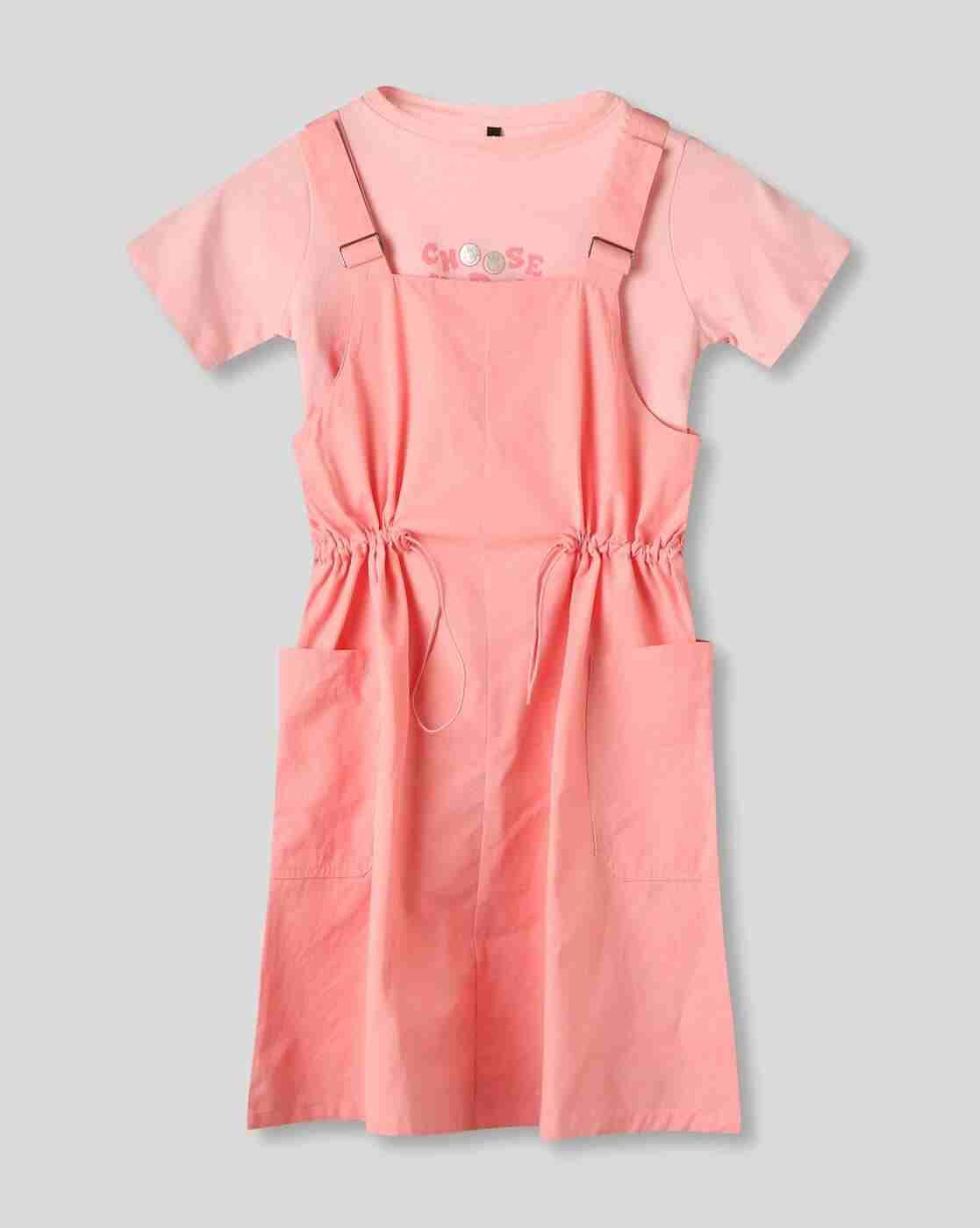 Girls Relaxed Fit Square-Neck Dungarees