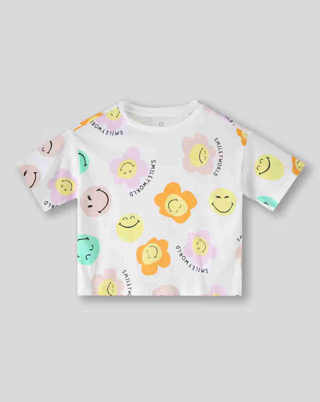 RIO GIRLS | Girls Smiley Print Relaxed Fit Round-Neck T-Shirt|0