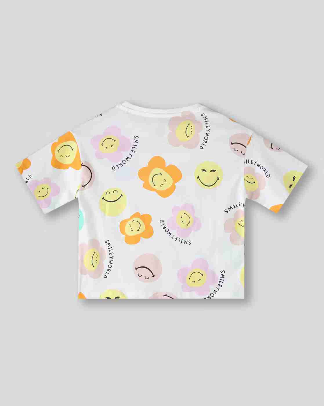 RIO GIRLS | Girls Smiley Print Relaxed Fit Round-Neck T-Shirt|1