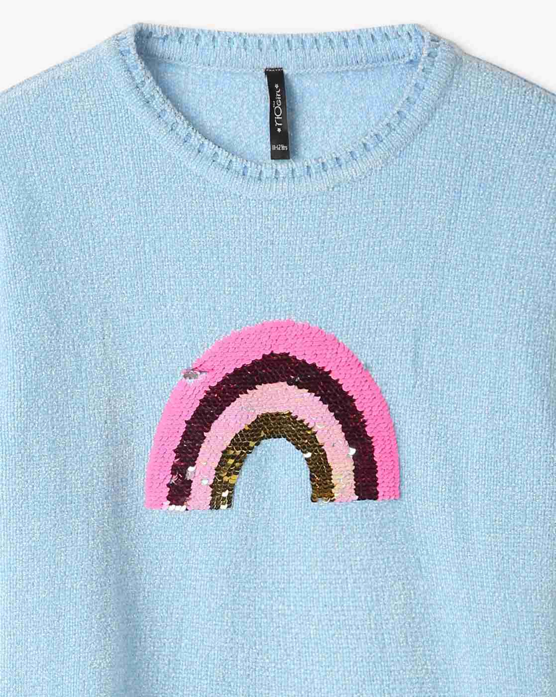 RIO GIRLS | Girls Sequin Rainbow Print Round-Neck Sweater|2