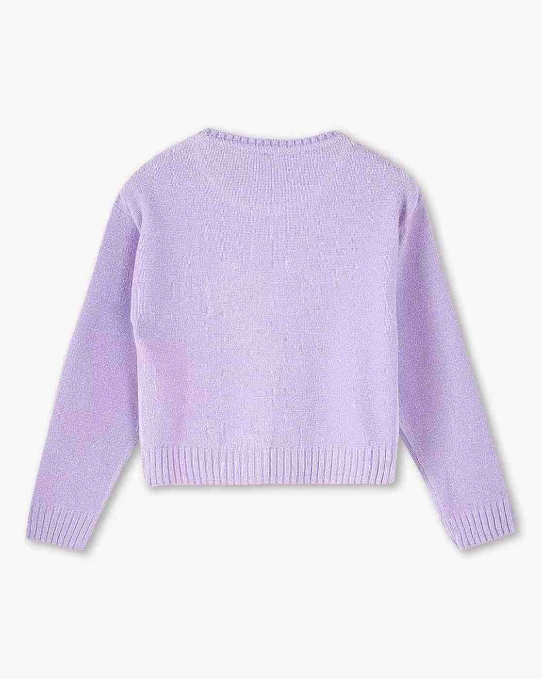 RIO GIRLS | Girls Sequin Heart Embellished Round-Neck Sweater|1