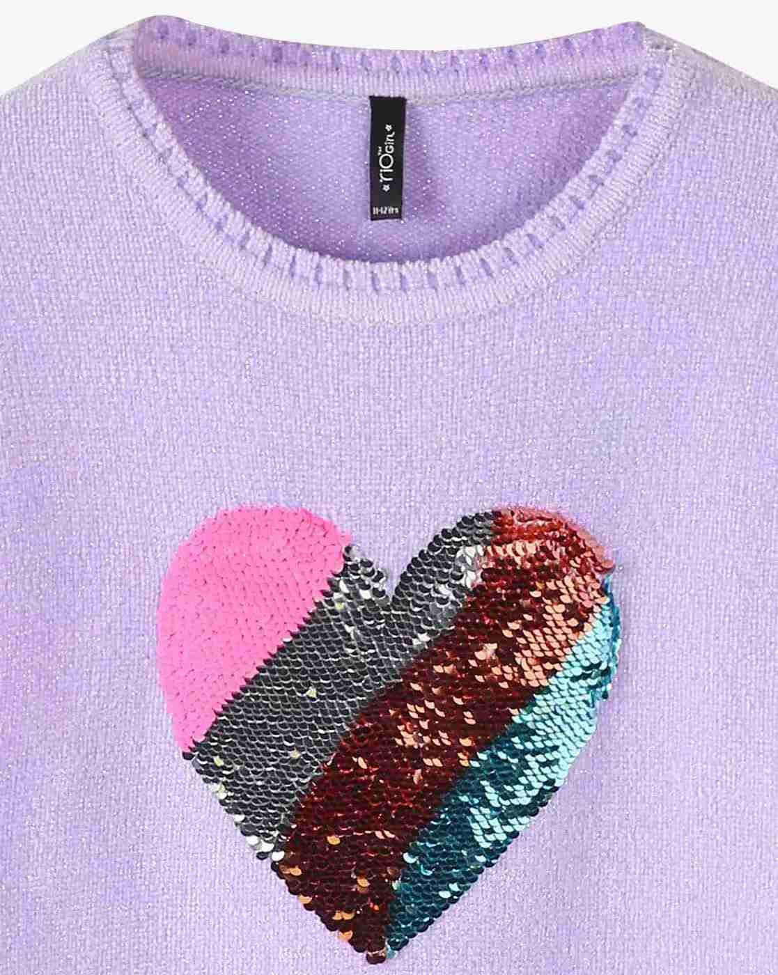 RIO GIRLS | Girls Sequin Heart Embellished Round-Neck Sweater|2
