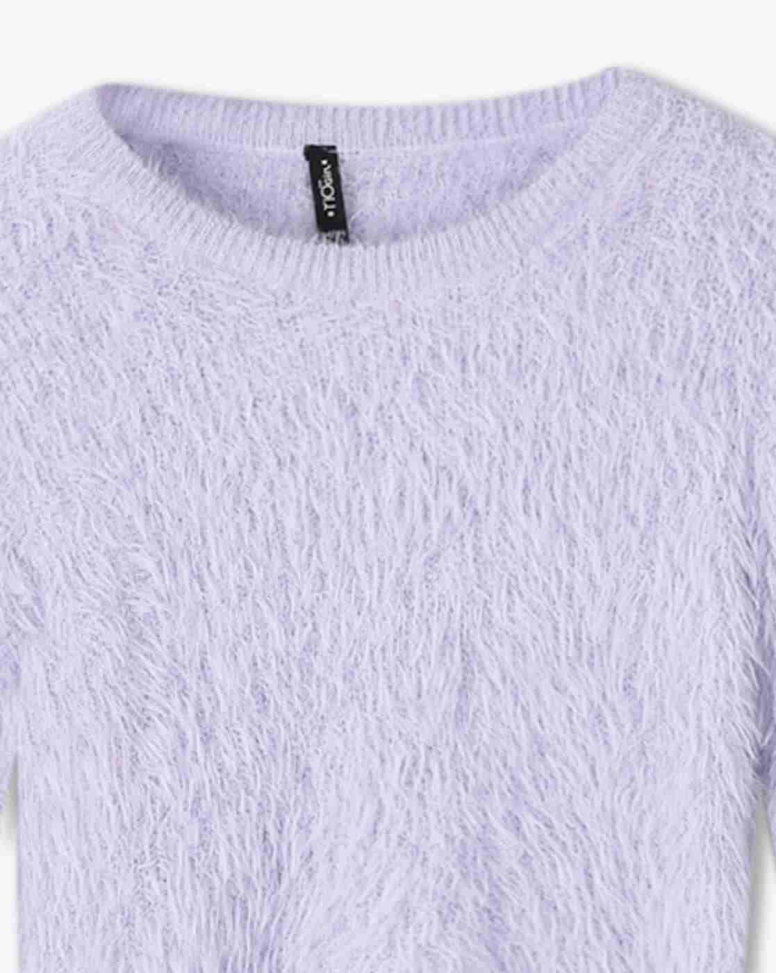 RIO GIRLS | Girls Fuzzy Fur Round-Neck Sweater|2