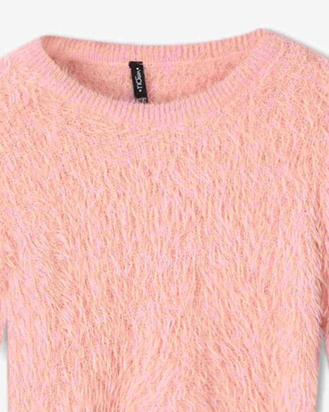 RIO GIRLS | Girls Fuzzy Fur Round-Neck Sweater|2