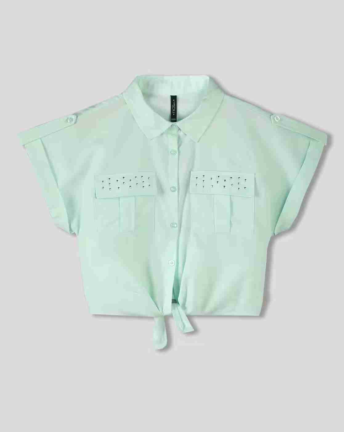RIO GIRLS | Girls Embellished Crop Top with Tie-Up|0