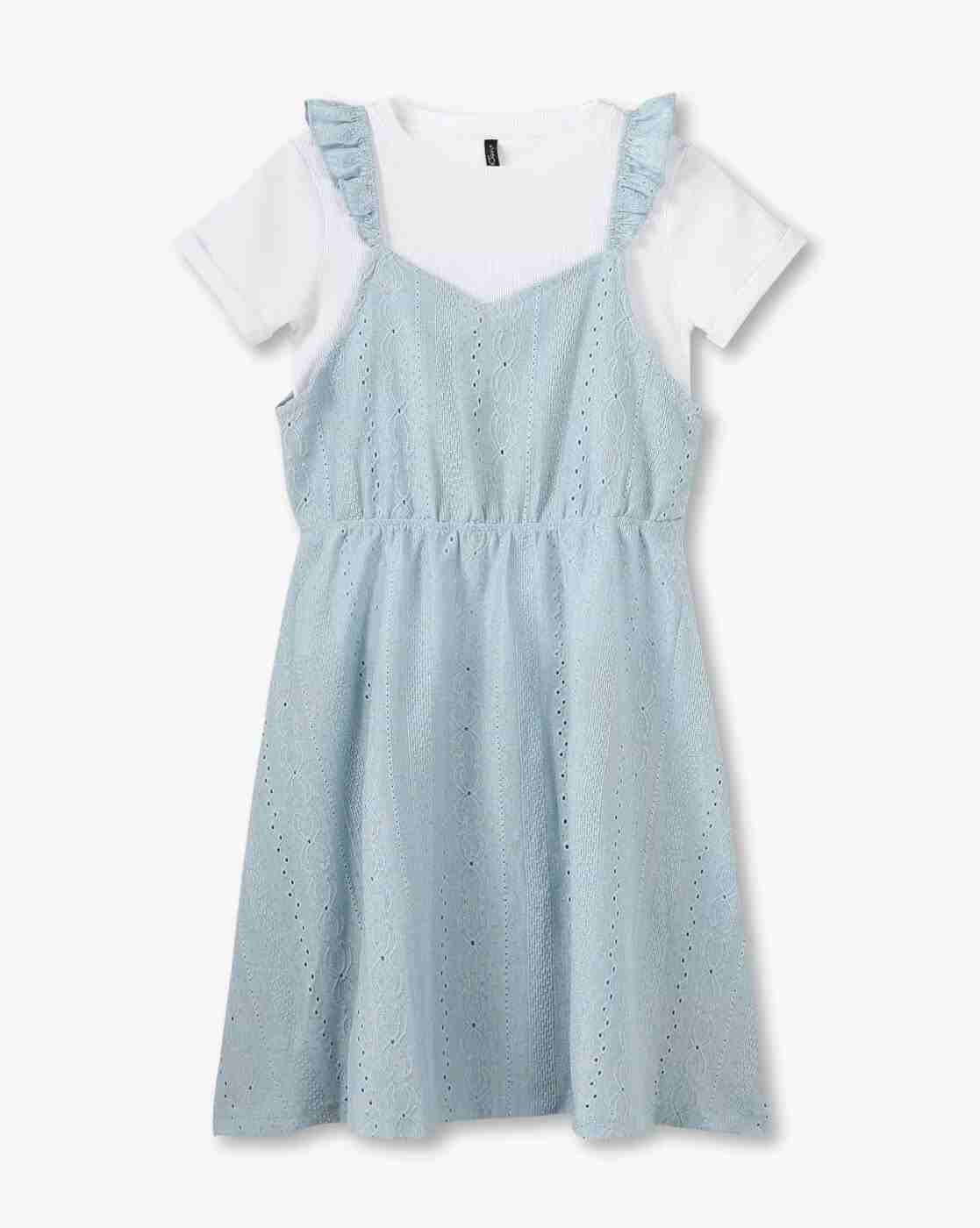 RIO GIRLS | Girls Schiffli Embroidered Pinafore Dress with T-Shirt|0