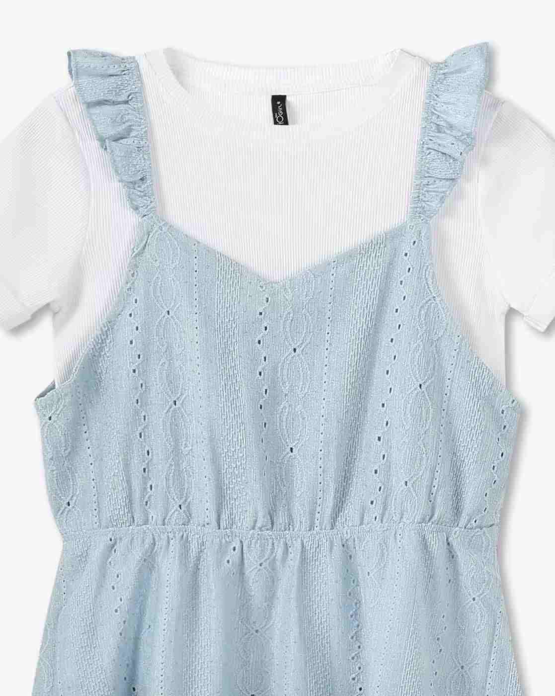 RIO GIRLS | Girls Schiffli Embroidered Pinafore Dress with T-Shirt|5