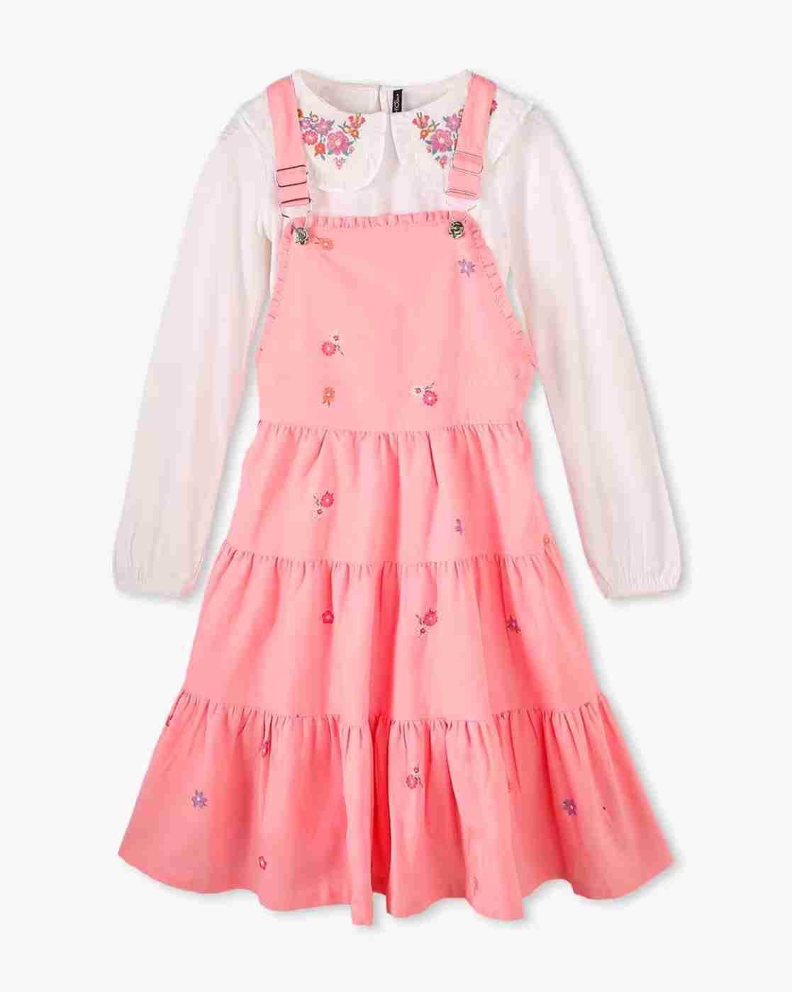 RIO GIRLS | Girls Floral Print Regular Fit Dungaree with T-Shirt|0