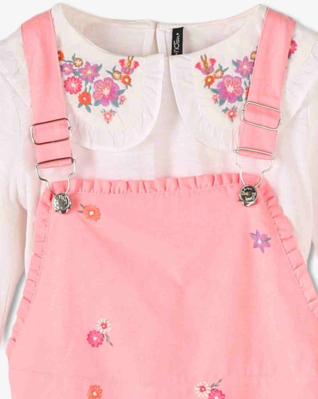RIO GIRLS | Girls Floral Print Regular Fit Dungaree with T-Shirt|5