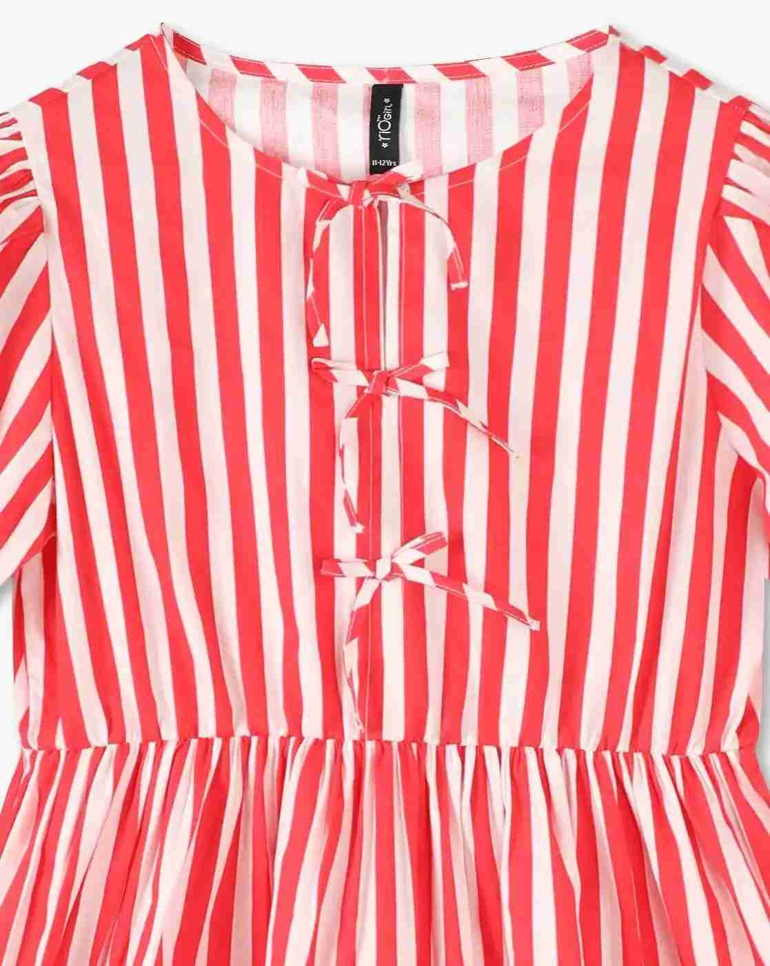 RIO GIRLS | Girls Striped Fit & Flare Dress with Bows|2